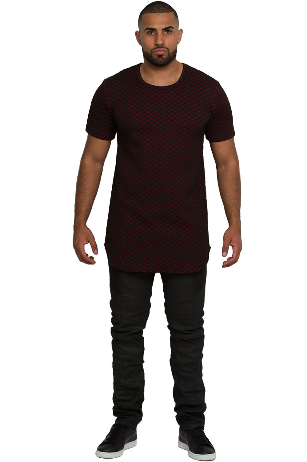 Kash elongated quilted tunic in red and black – view 3 of 6