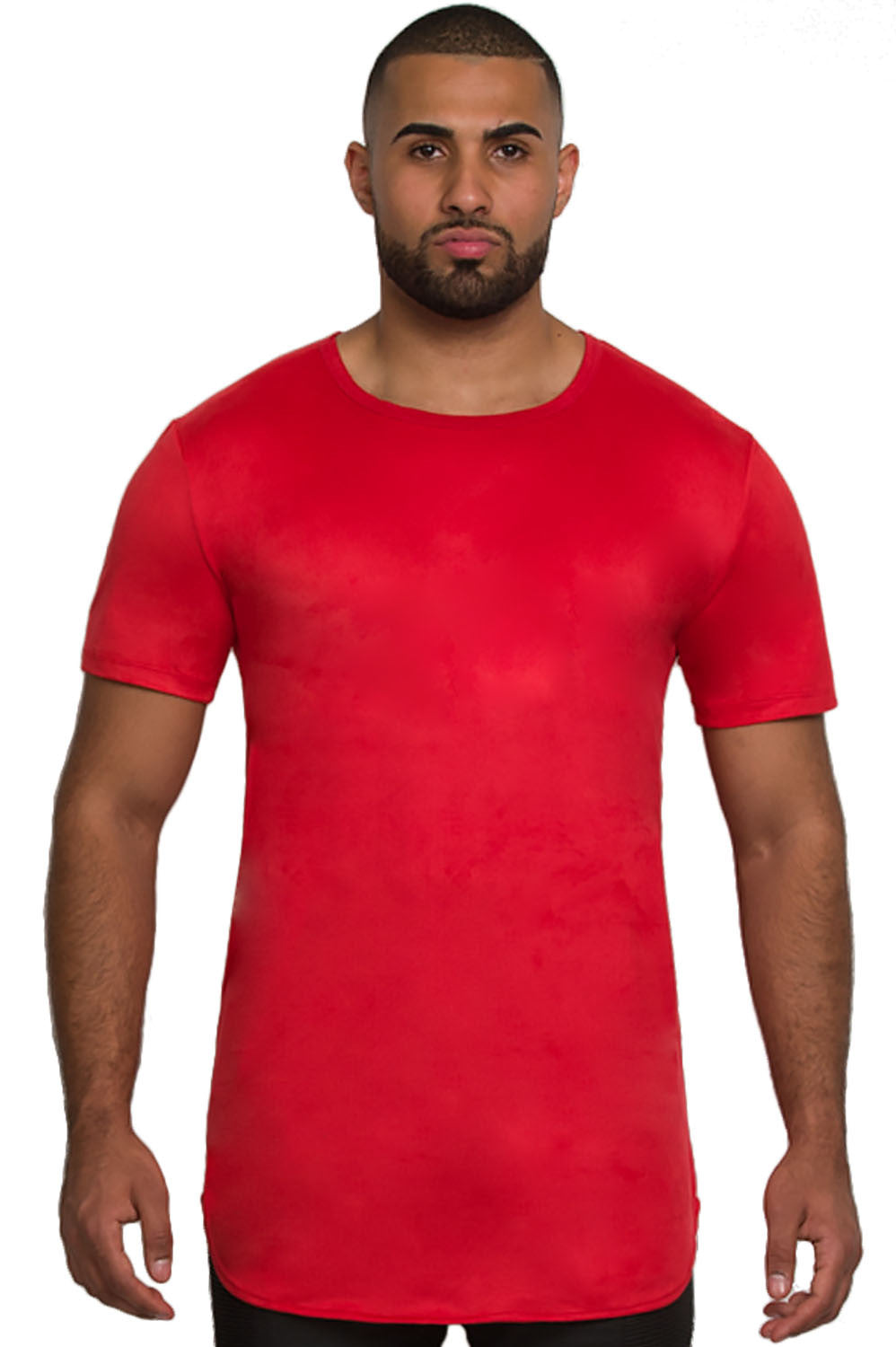 Kash elongated stretch suede short sleeve tunic in tomato
