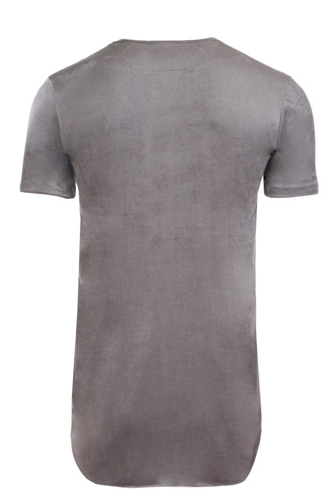 Kash elongated stretch suede short sleeve tunic in grey — alternate view