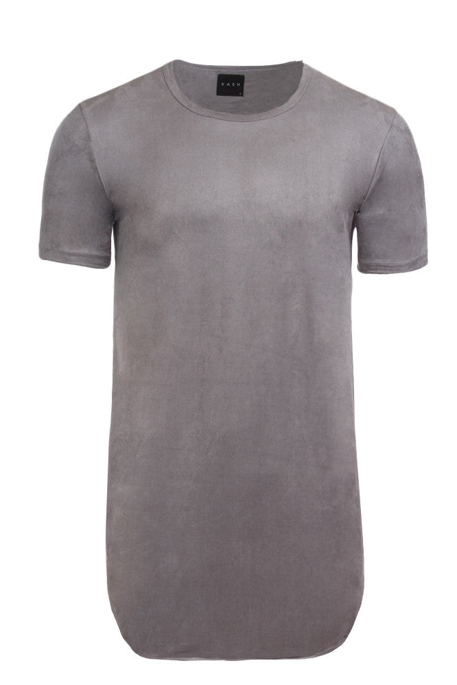 Kash elongated stretch suede short sleeve tunic in grey