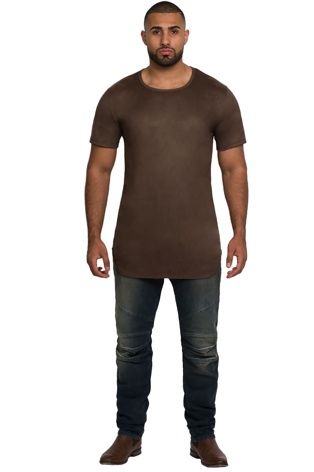 Kash Elongated Stretch Suede Tunic in dark brown – view 3 of 7