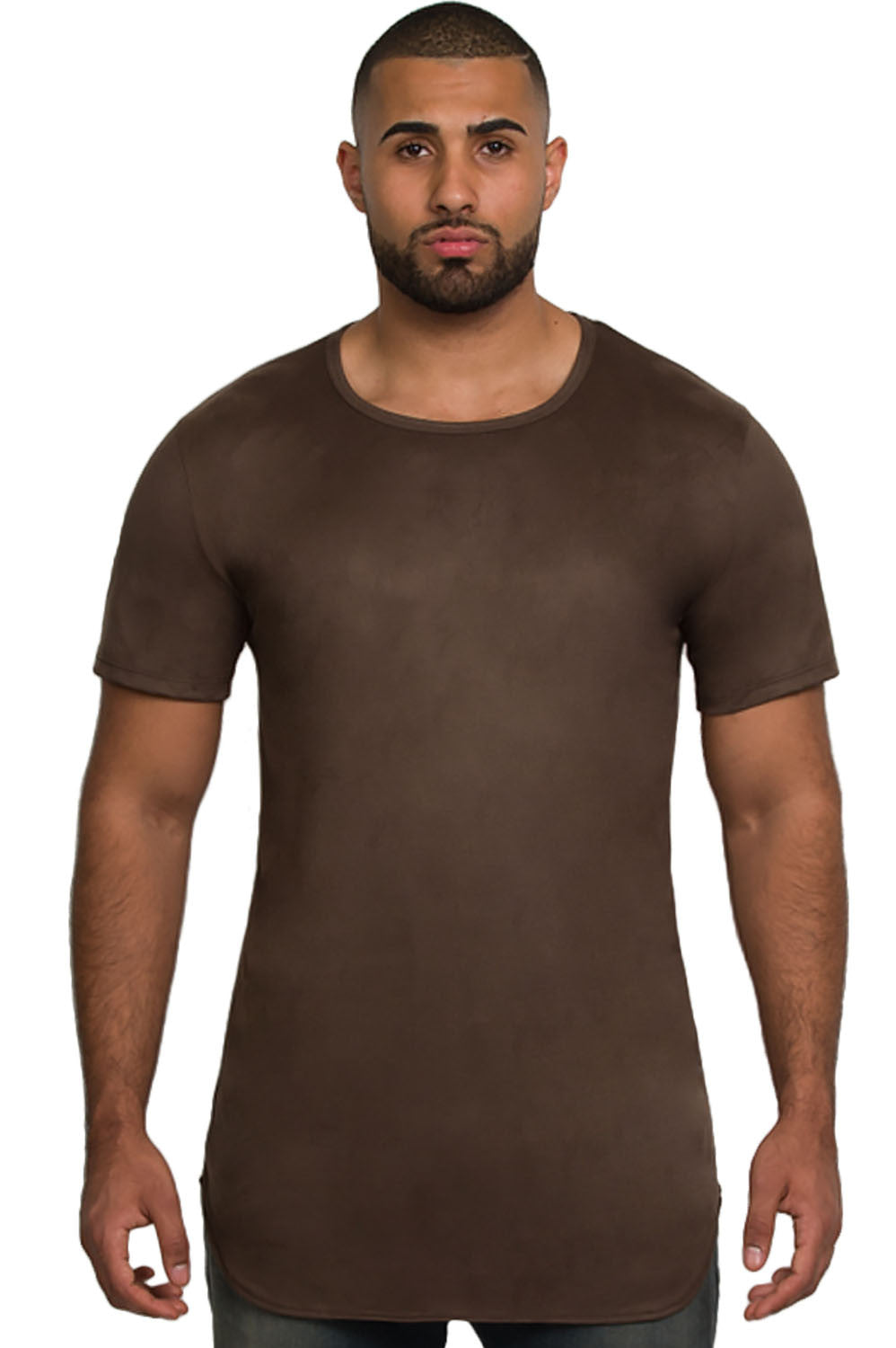 Kash Elongated Stretch Suede Tunic in dark brown – view 1 of 7
