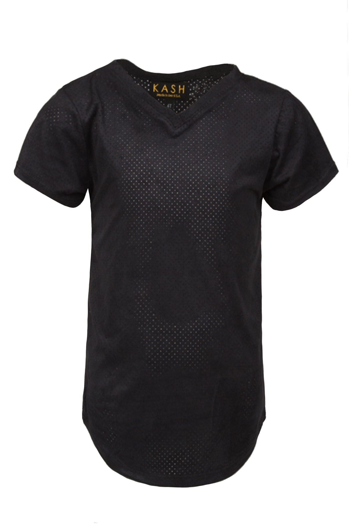 Kash Kids Extended Perforated Black V-Neck Tee in black – view 1 of 2
