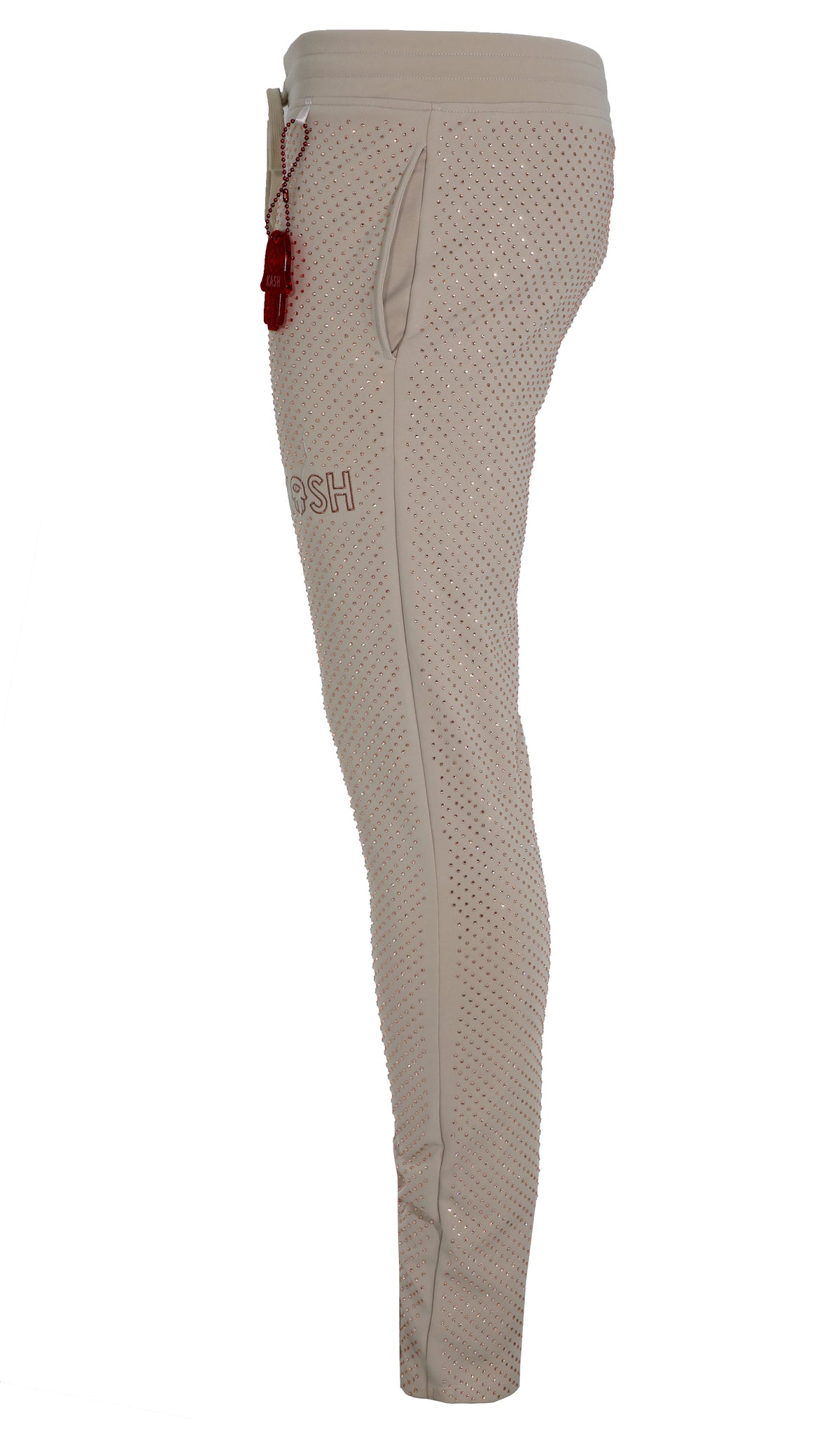 Kash All Over Diamond Track Pants Elastic Waistband Drawstring closure Color: Beige 100% Polyester Wrinkle Free Material Fits true to size