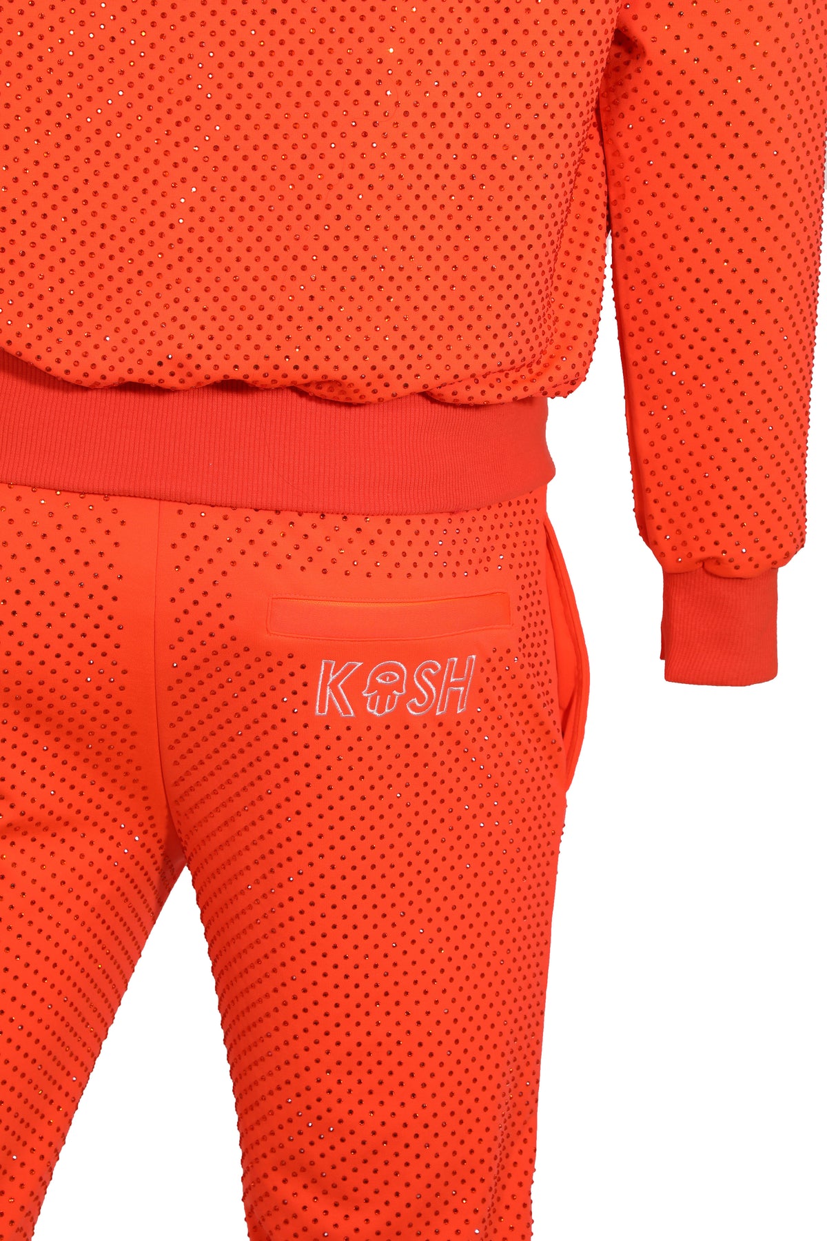 Kash all over diamond track pants Elastic Waistband Drawstring closure Color: Orange 100% Polyester Wrinkle Free Material Fits true to size