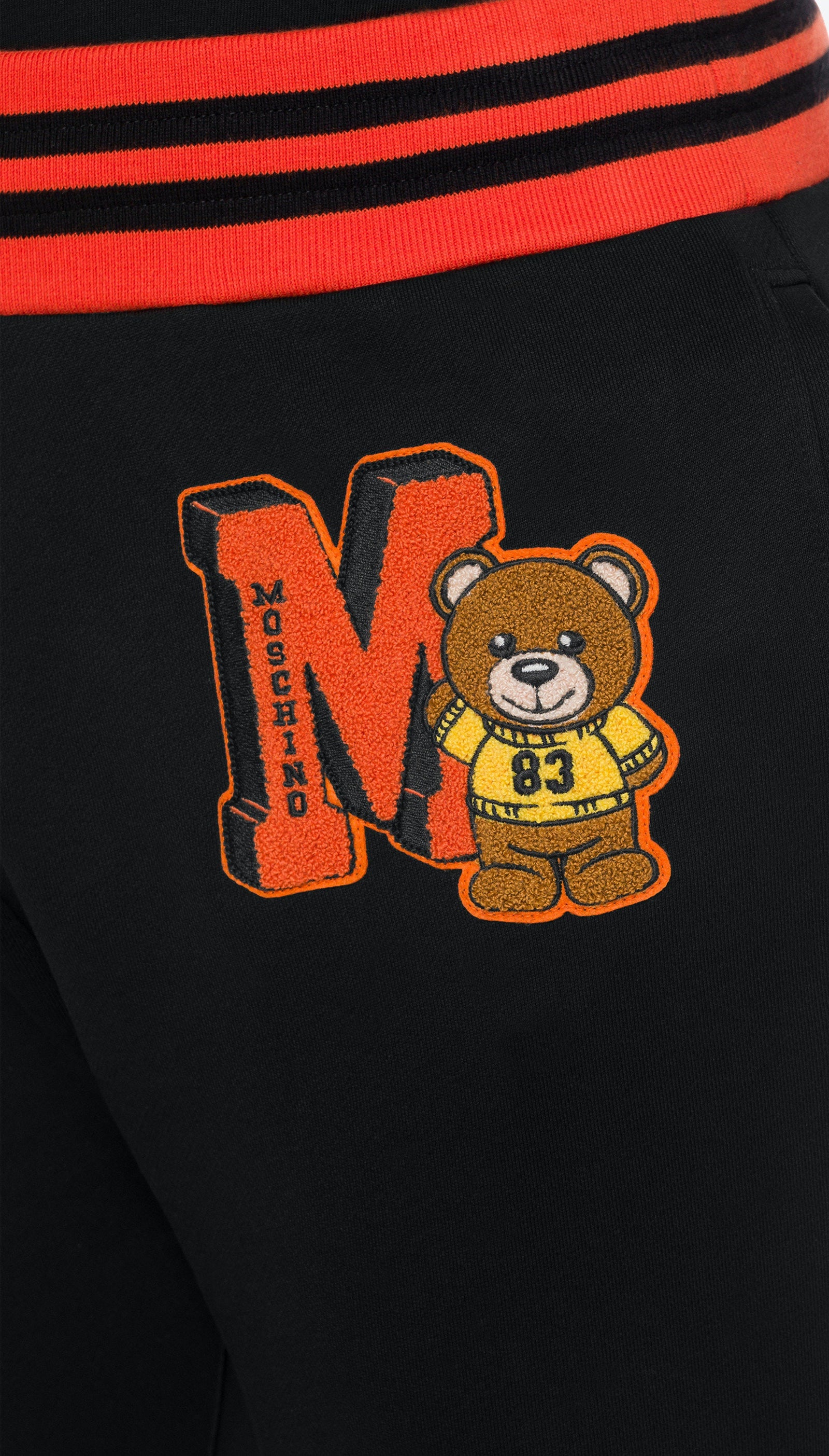 Moschino Varsity Teddy Bear organic fleece joggers in black – view 2 of 3