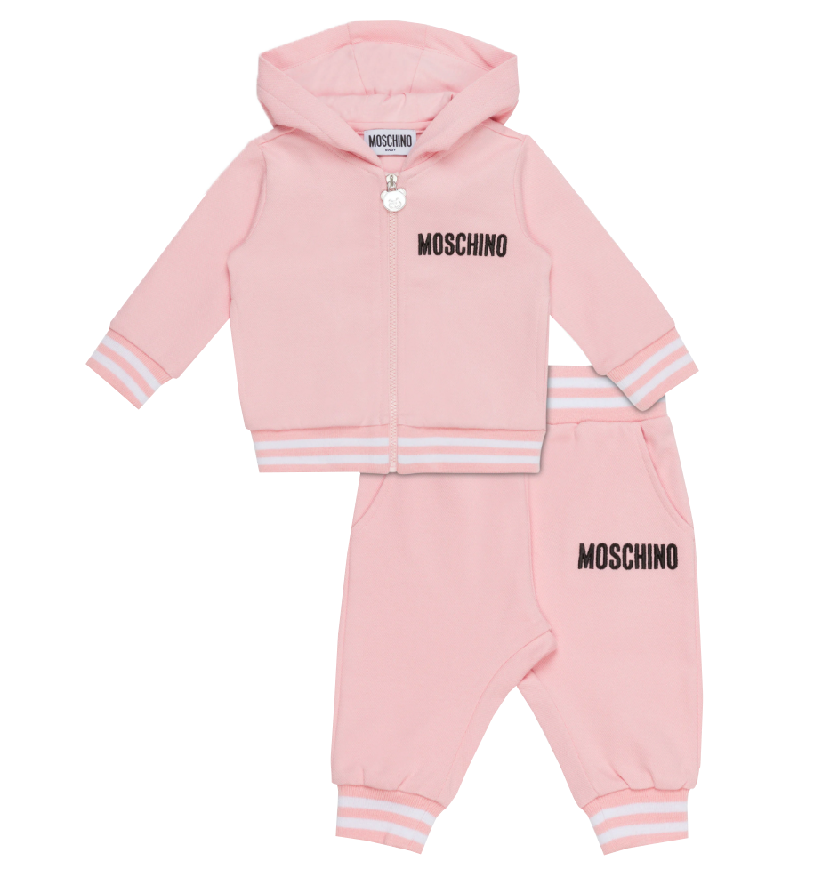 MOSCHINO HOODED FLEECE TRACKSUIT W| PATCH AND LOGO DETAIL - ROSE