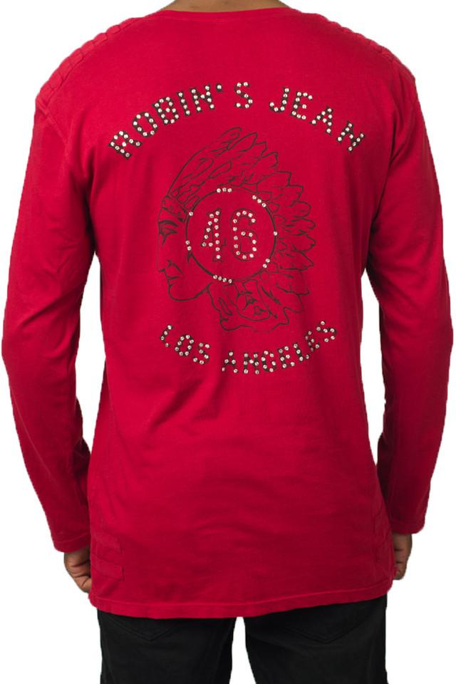 Robin's Jean Indian Chief Swarovski crystal long sleeve tee in red