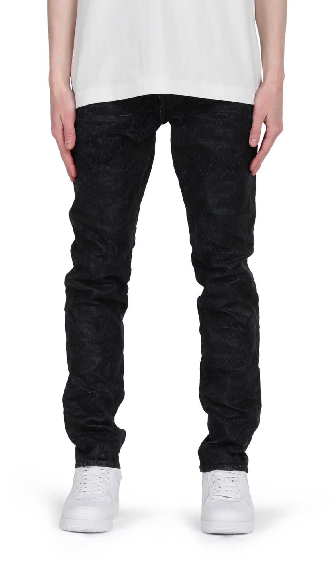RINSED INDIGO FLOCKED SNAKE DENIM - BLACK