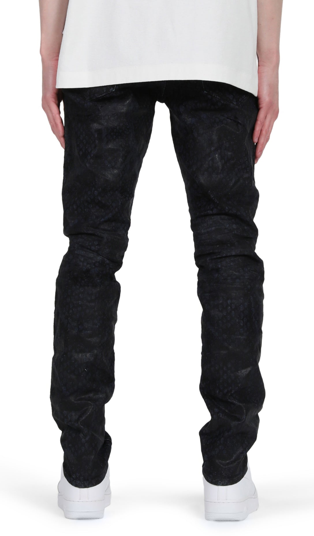 RINSED INDIGO FLOCKED SNAKE DENIM - BLACK
