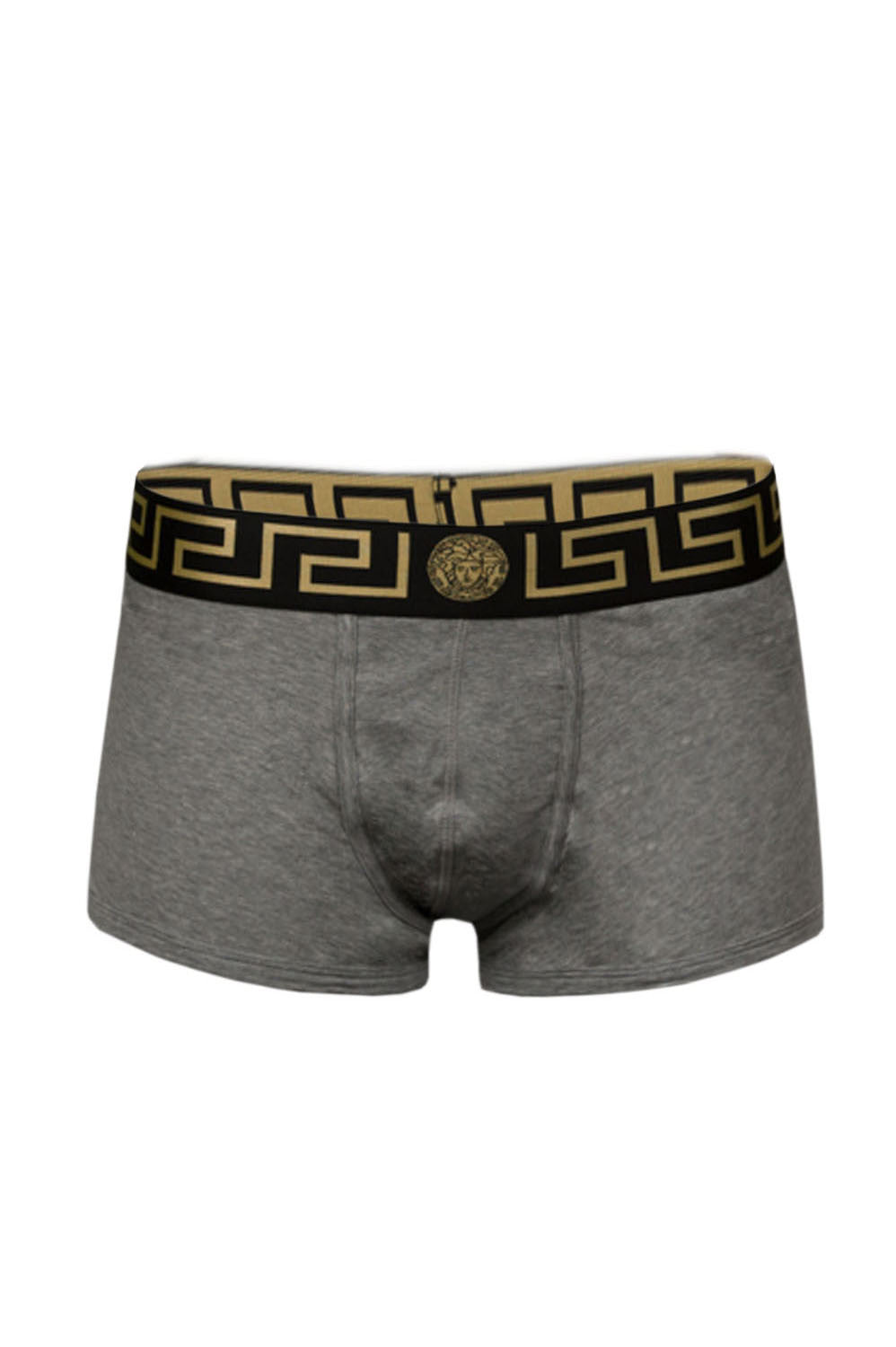 Versace Parigamba stretch cotton trunk in grey with black and gold waistband