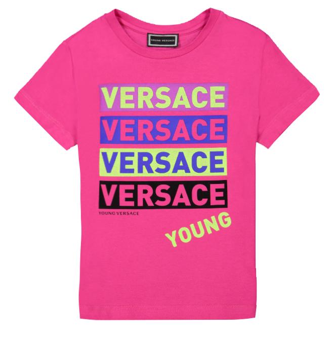Young Versace girls short sleeve logo graphic t-shirt in pink