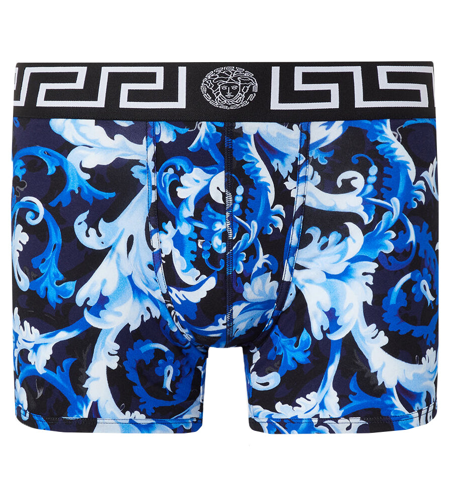 Versace Blue Barocco Print Low Rise Trunks