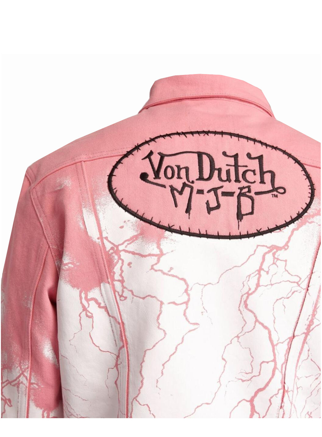 Von Dutch x MJB denim jacket in pink with white patches – view 2 of 3