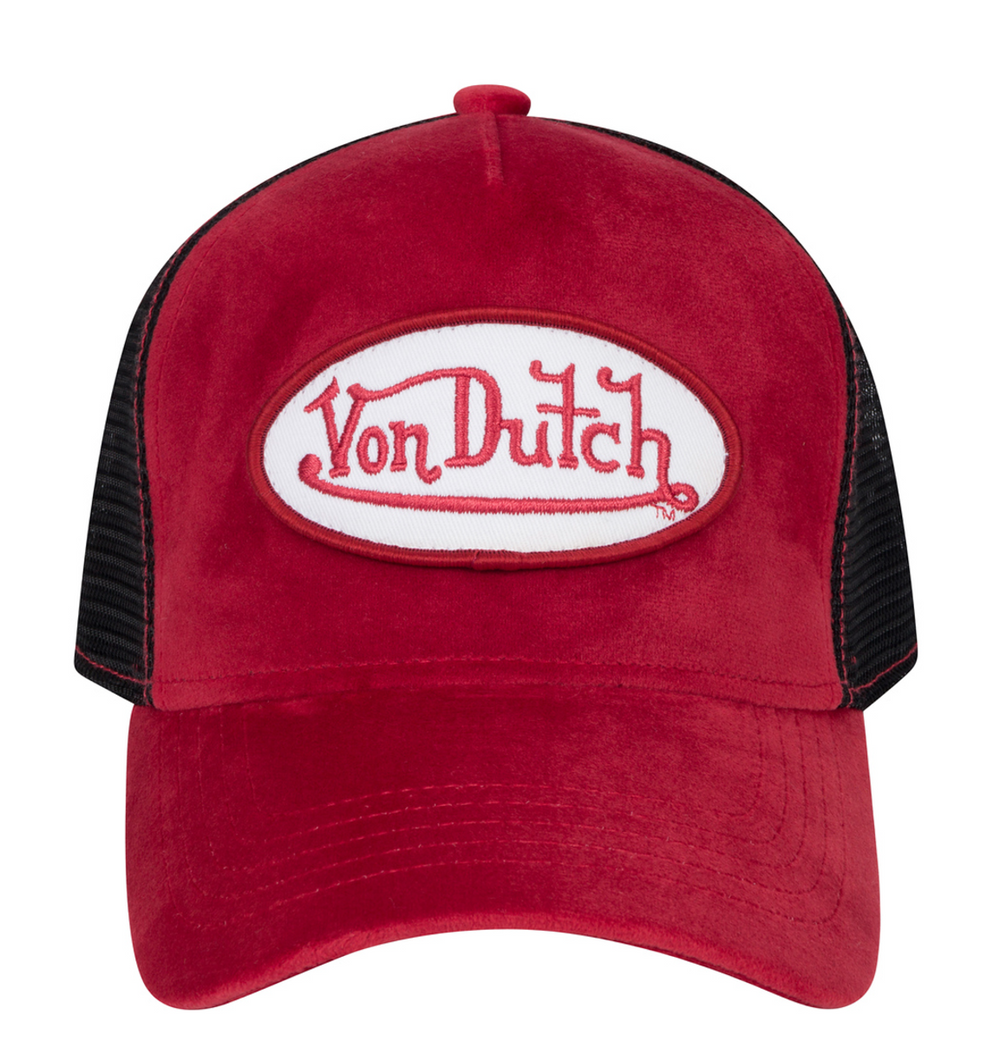 Von Dutch with Burgundy Velvet with Patch Logo Trucker