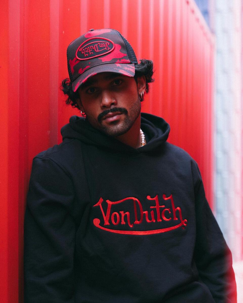 Von Dutch RED UPSIDE DOWN LOGO CAMO TRUCKER – view 2 of 2