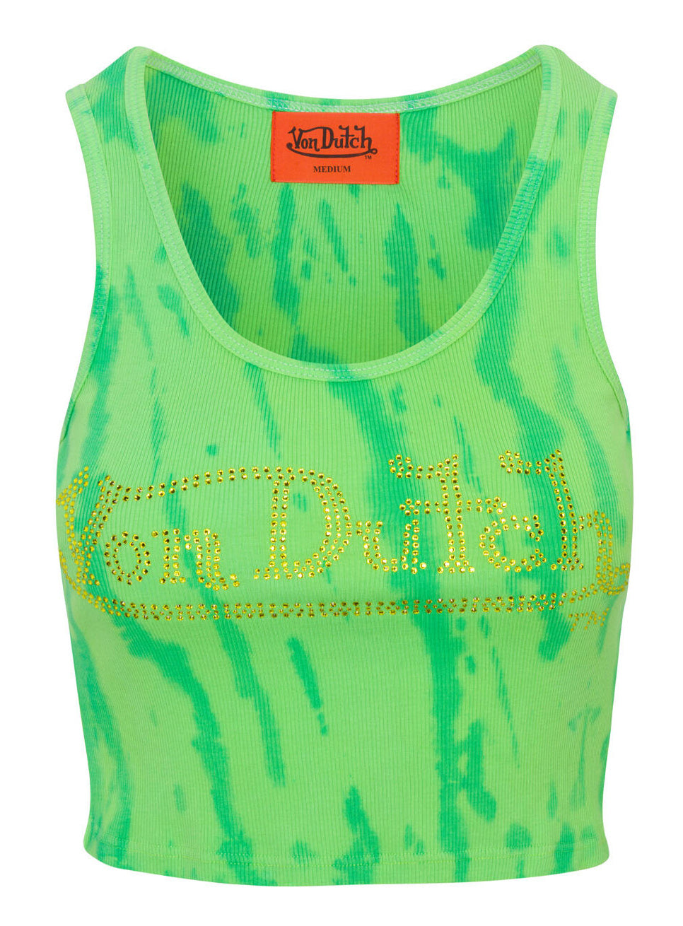 GREEN TIE DYE WITH YELLOW RHINESTONES TANK