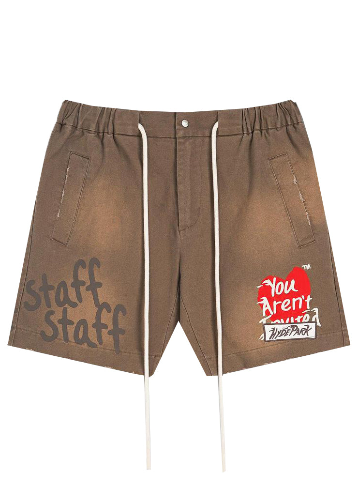 Cash Only Work Shorts - STAFF - Brown with Red Heart