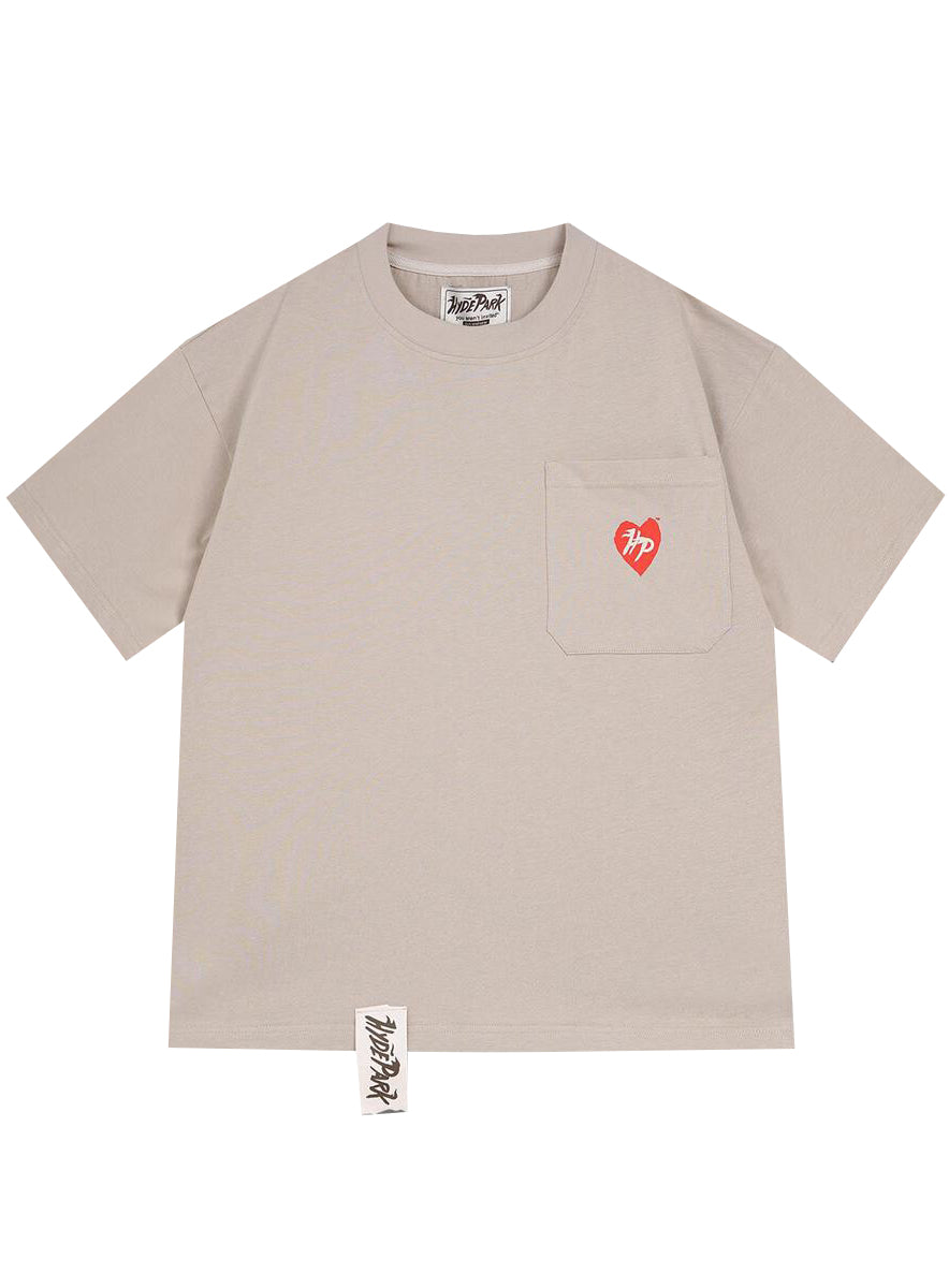 STAFF Pocket Tee - Tan with Red Heart