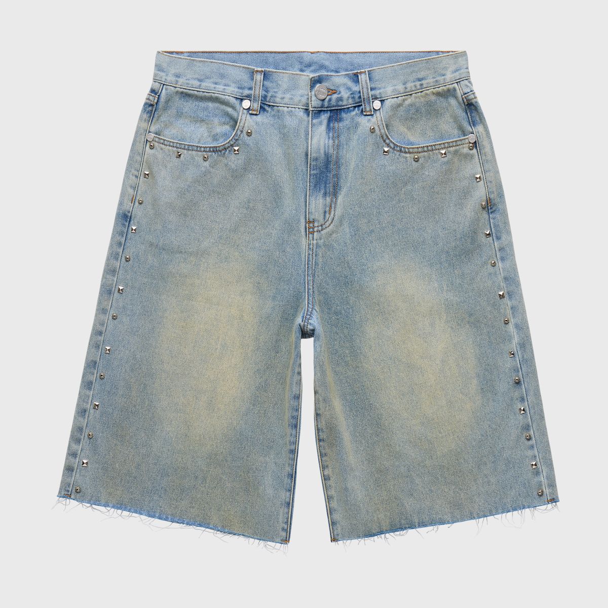 Studded Denim Shorts - Blue