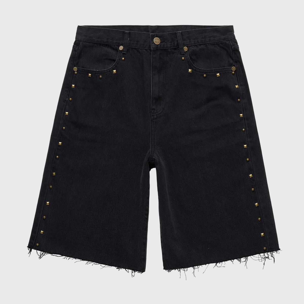 Studded Denim Shorts - Black Wash