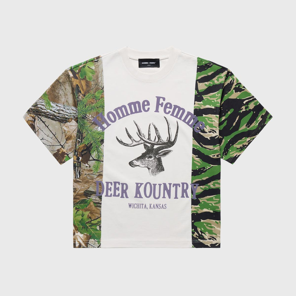 Homme + Femme Deer Camo Split Tee - White