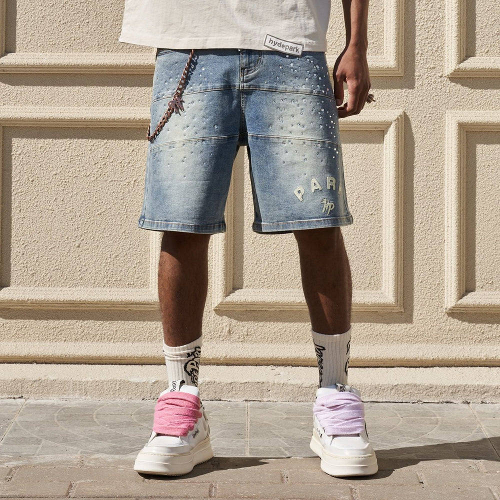 Studded Park Velocity Denim Short - Blue