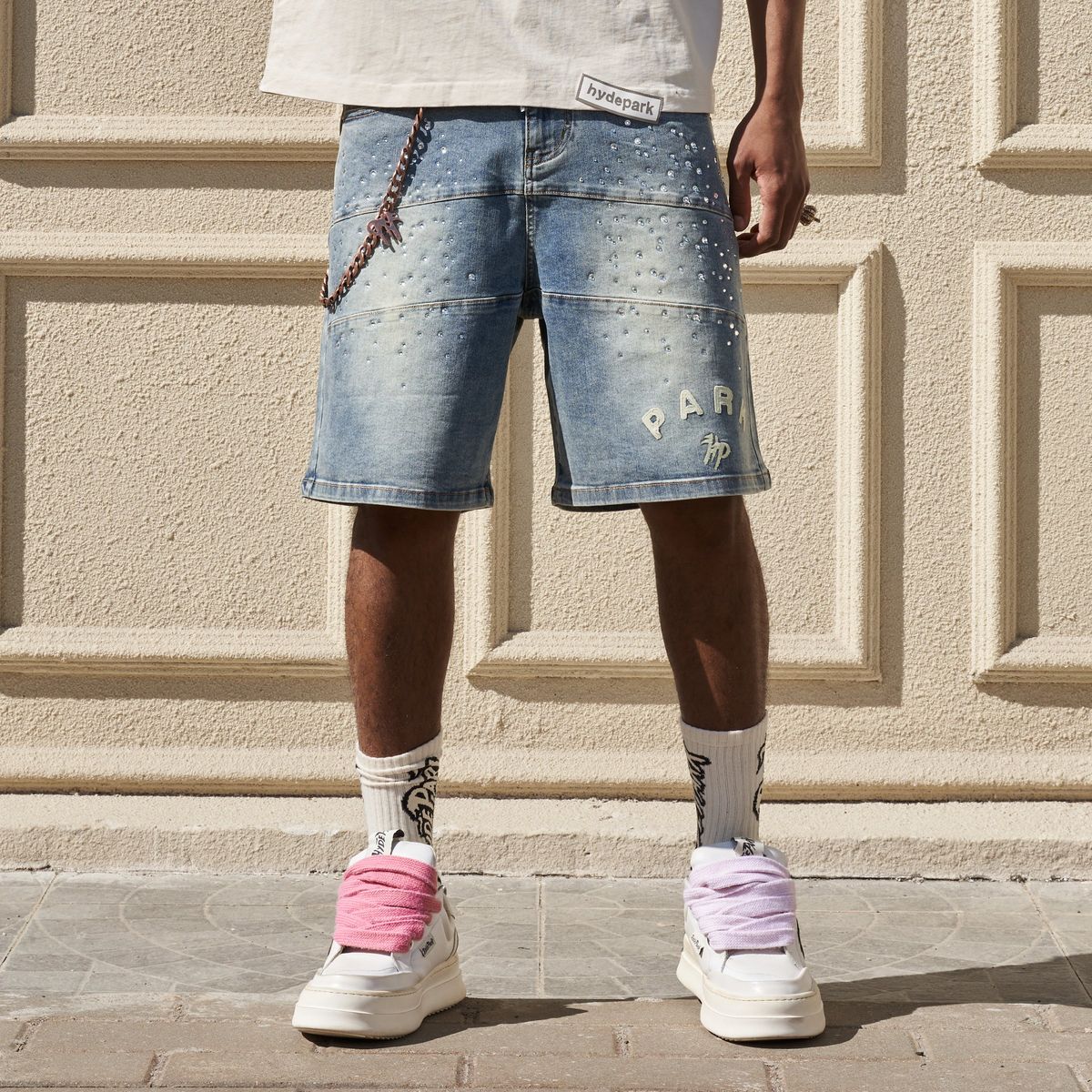 Studded Park Velocity Denim Short - Blue