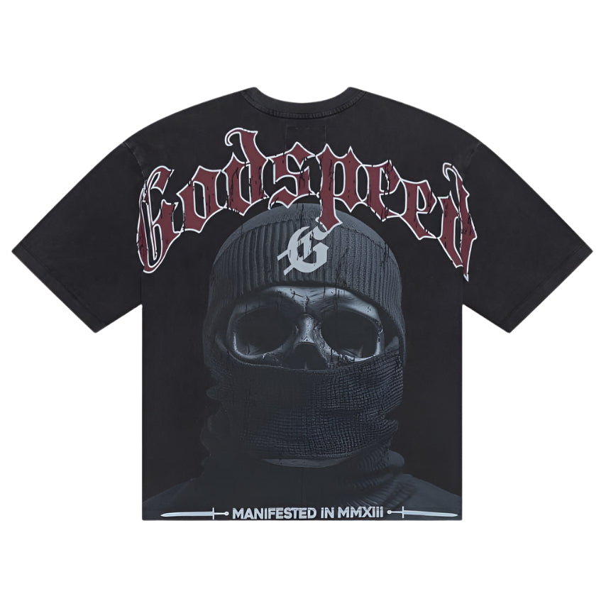 Godspeed Balaclava Szn T-Shirt in Grey Wash Red – view 1 of 3