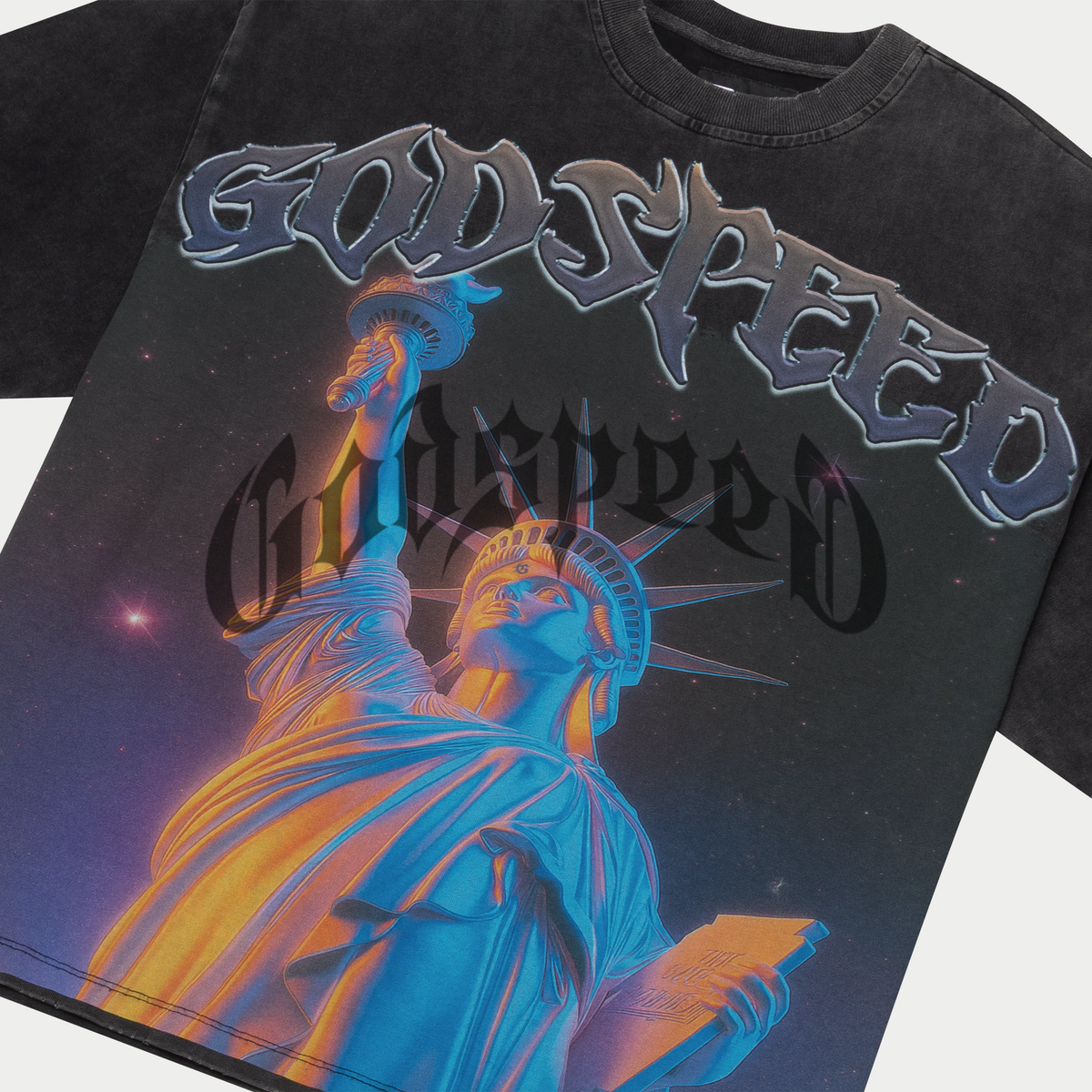 Godspeed Purple City Tee in grey wash – view 2 of 3