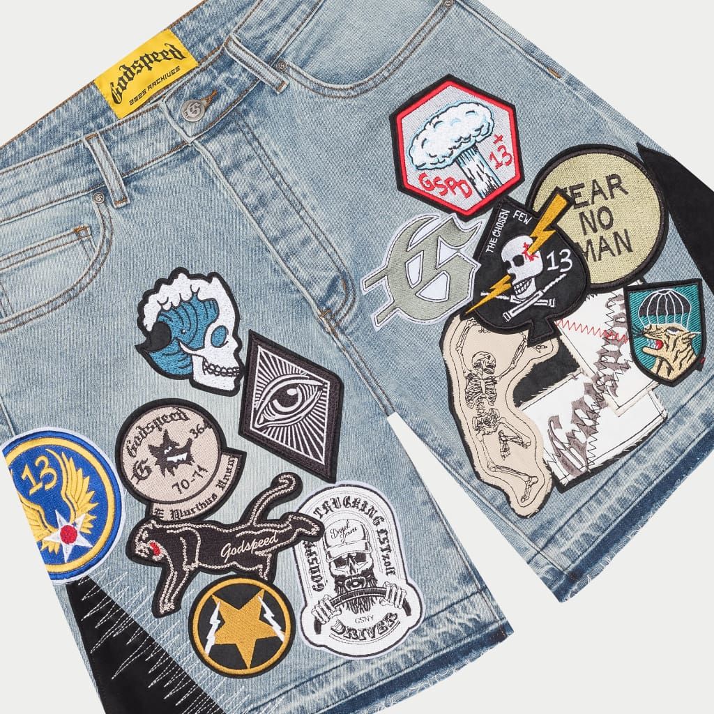Godspeed Patchwork Denim Shorts V2 in blue – view 3 of 4