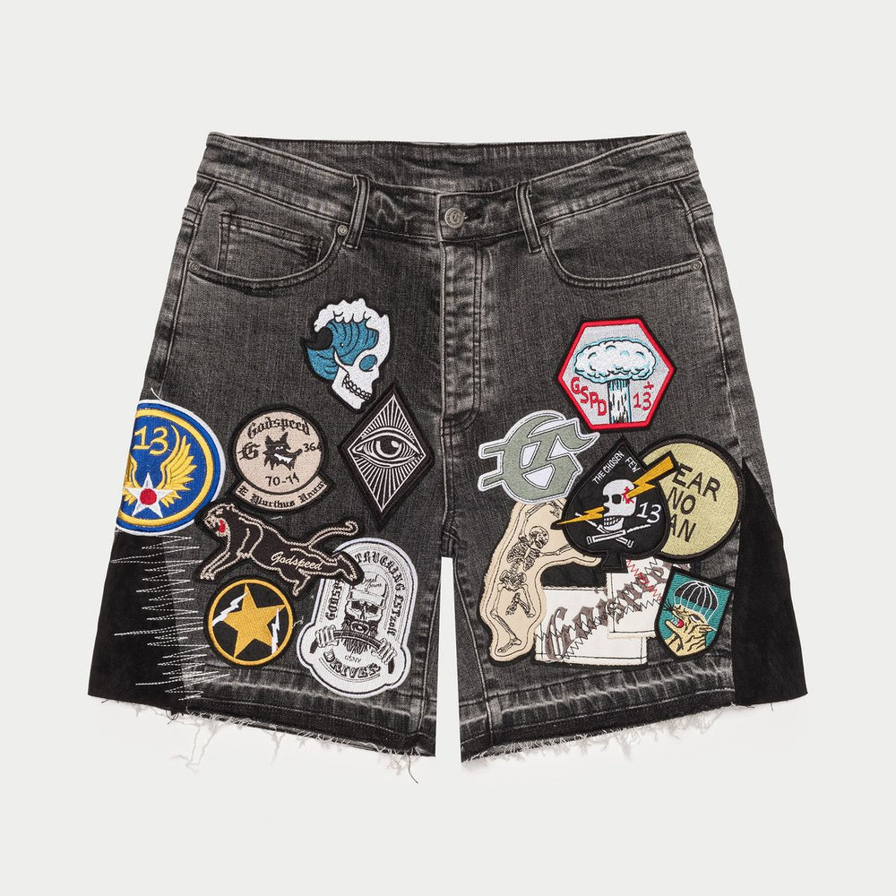 Godspeed Patchwork Denim Shorts V2 in grey – view 1 of 4