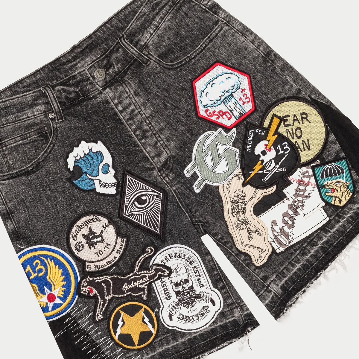 Godspeed Patchwork Denim Shorts V2 in grey – view 3 of 4