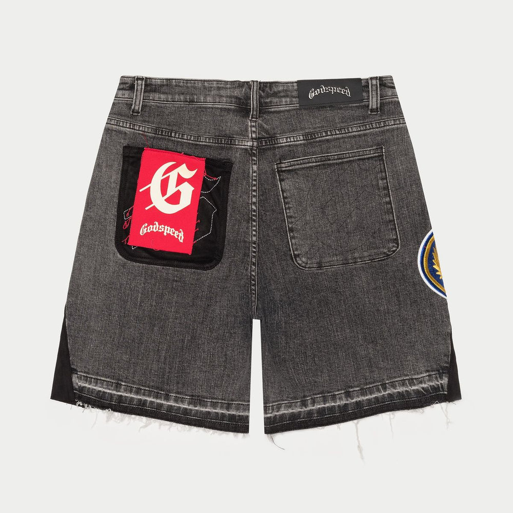 Godspeed Patchwork Denim Shorts V2 in grey – view 2 of 4