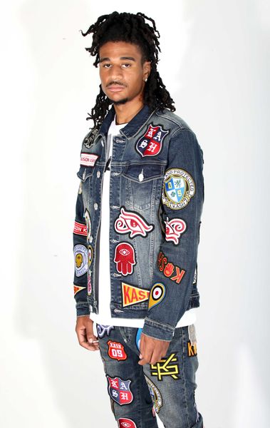 Kash Maison Hamsa-56 Patch Jacket in blue – view 7 of 8