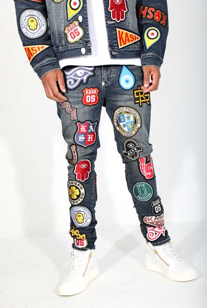 Kash Maison Patches Hamsa-55 Skinny Denim in blue – view 4 of 9