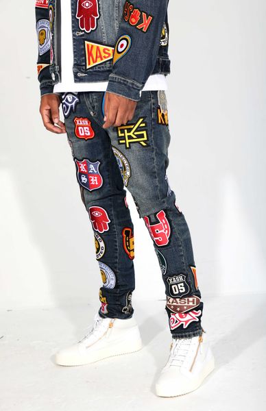 Kash Maison Patches Hamsa-55 Skinny Denim in blue – view 5 of 9