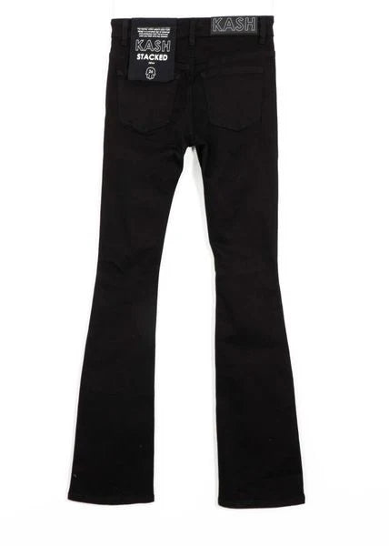 KASH OPEN DISTRESSED STACKED DENIM - BLACK