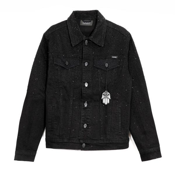 Kash Diamond Denim Jacket Black on Black crystals front