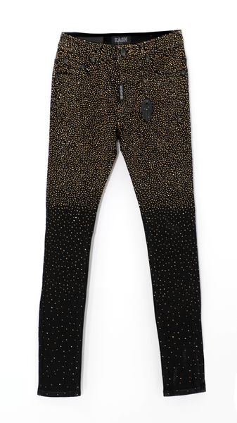 Kash Slim Fit Black Denim W/Gold Crystals