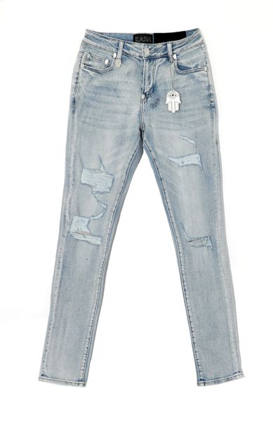 Kash Hamsa-28 skinny ripped jeans in light blue – view 1 of 7