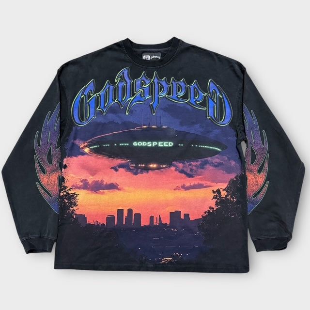 Godspeed U.A.P Long Sleeve T-Shirt in black wash – view 1 of 2
