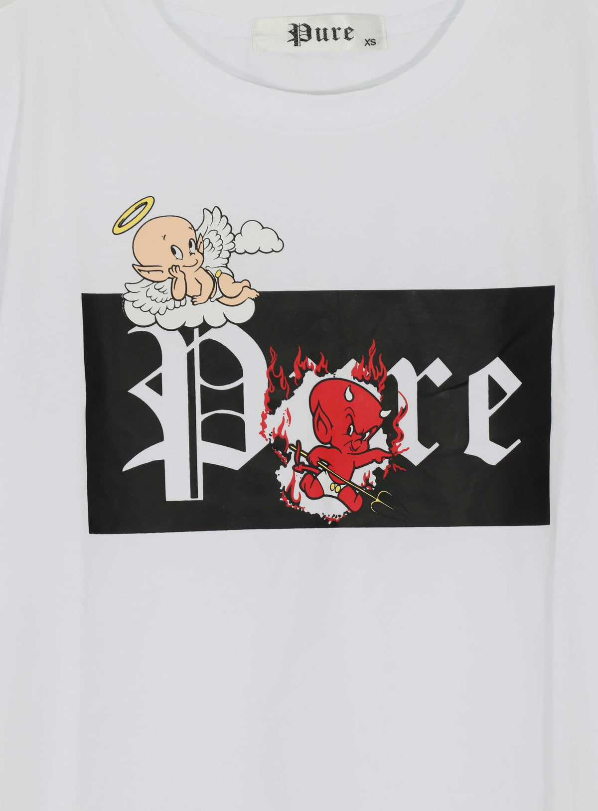 Kids 2025 Pure Tee with Black Block Devil and Angel - White