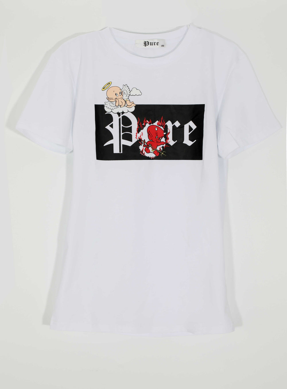 Pure kids' tee with black block devil and angel graphic in white – view 1 of 2