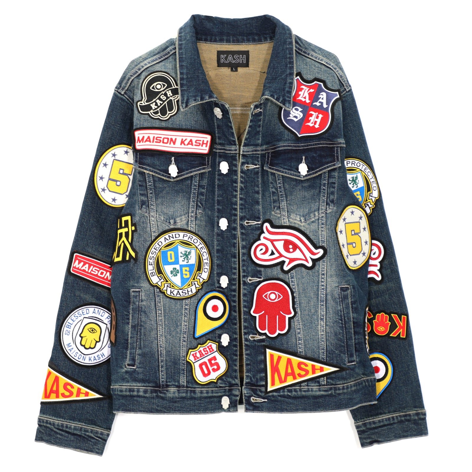 Kash Maison Hamsa-56 Patch Jacket in blue – view 3 of 8