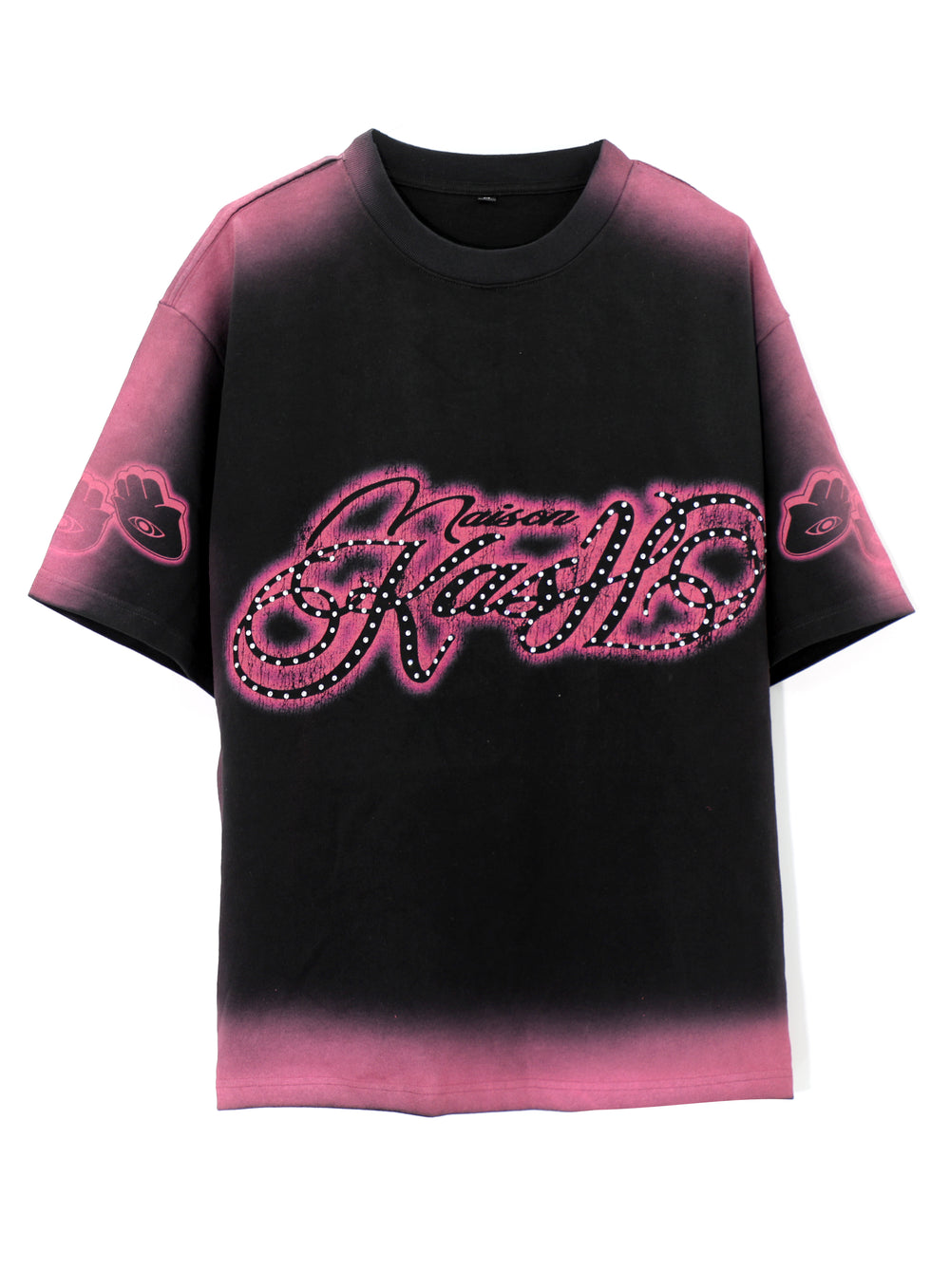 Kash Midnight Magenta heavyweight tee in black with pink and rhinestones – view 1 of 1