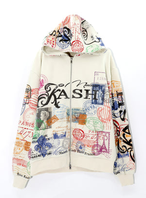 The Kash Passport Collection Luxury Double Zipper Hoodie with Distressed Details