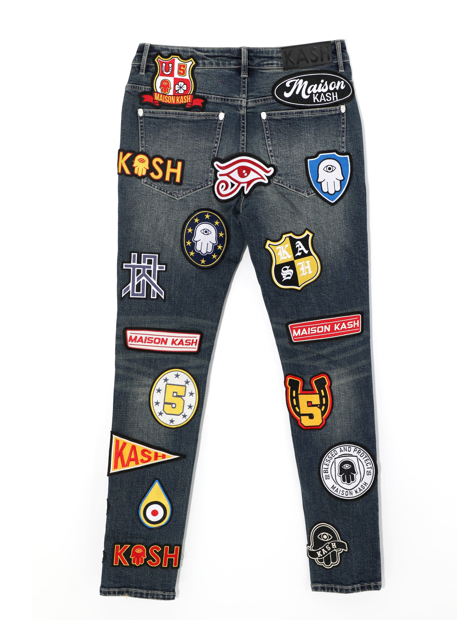 Kash Maison Patches Hamsa-55 Skinny Denim in blue – view 2 of 9