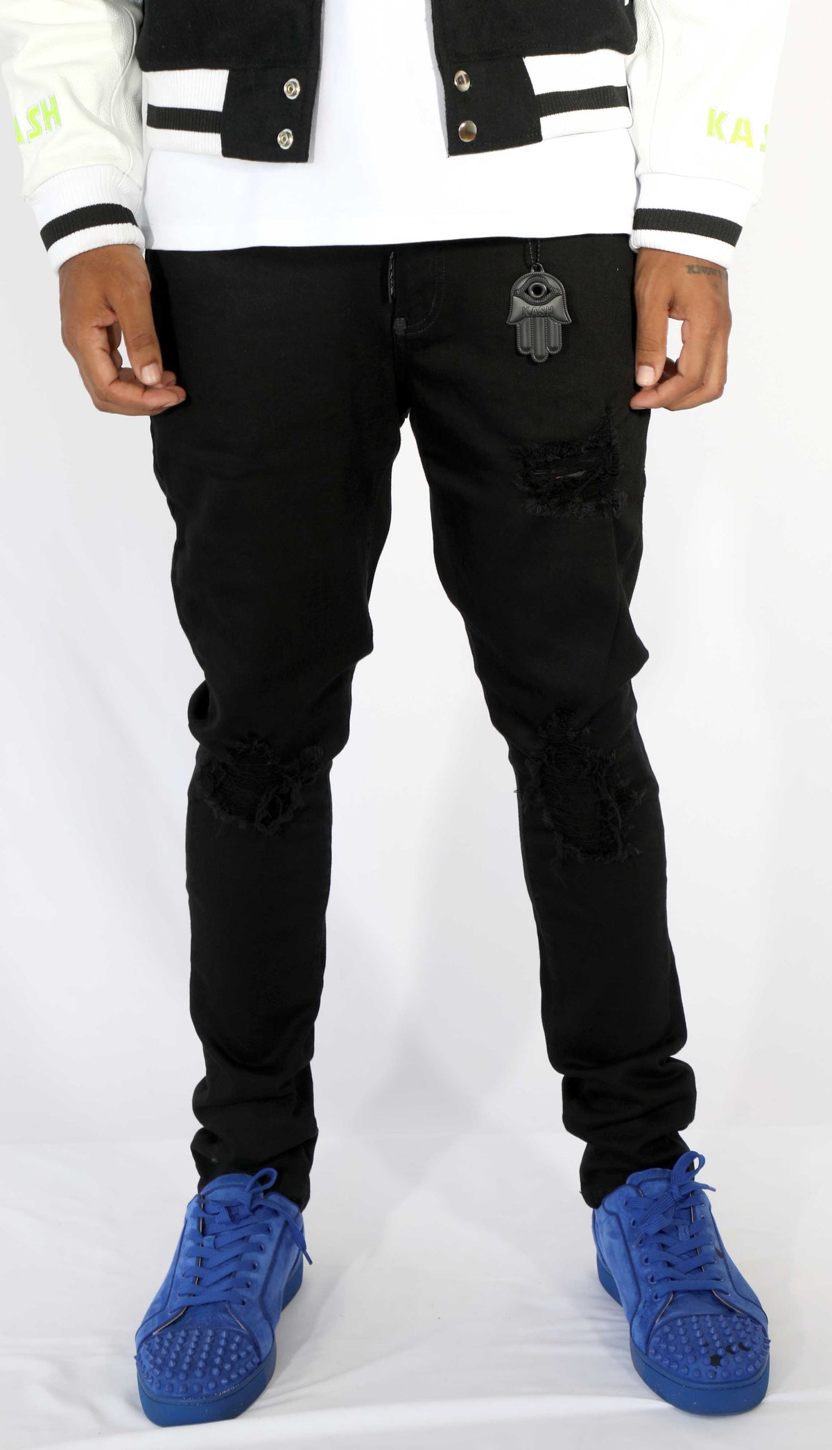 KASH OPEN DISTRESSED SKINNY DENIM - BLACK