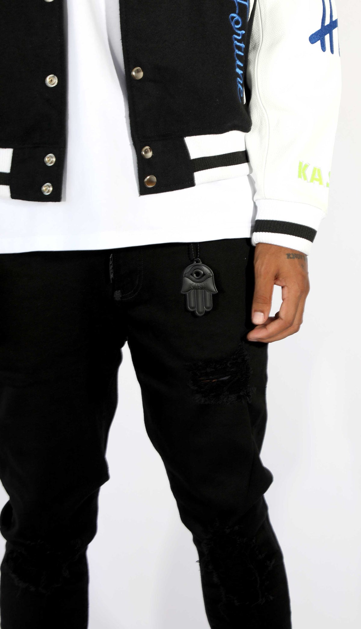 KASH OPEN DISTRESSED SKINNY DENIM - BLACK